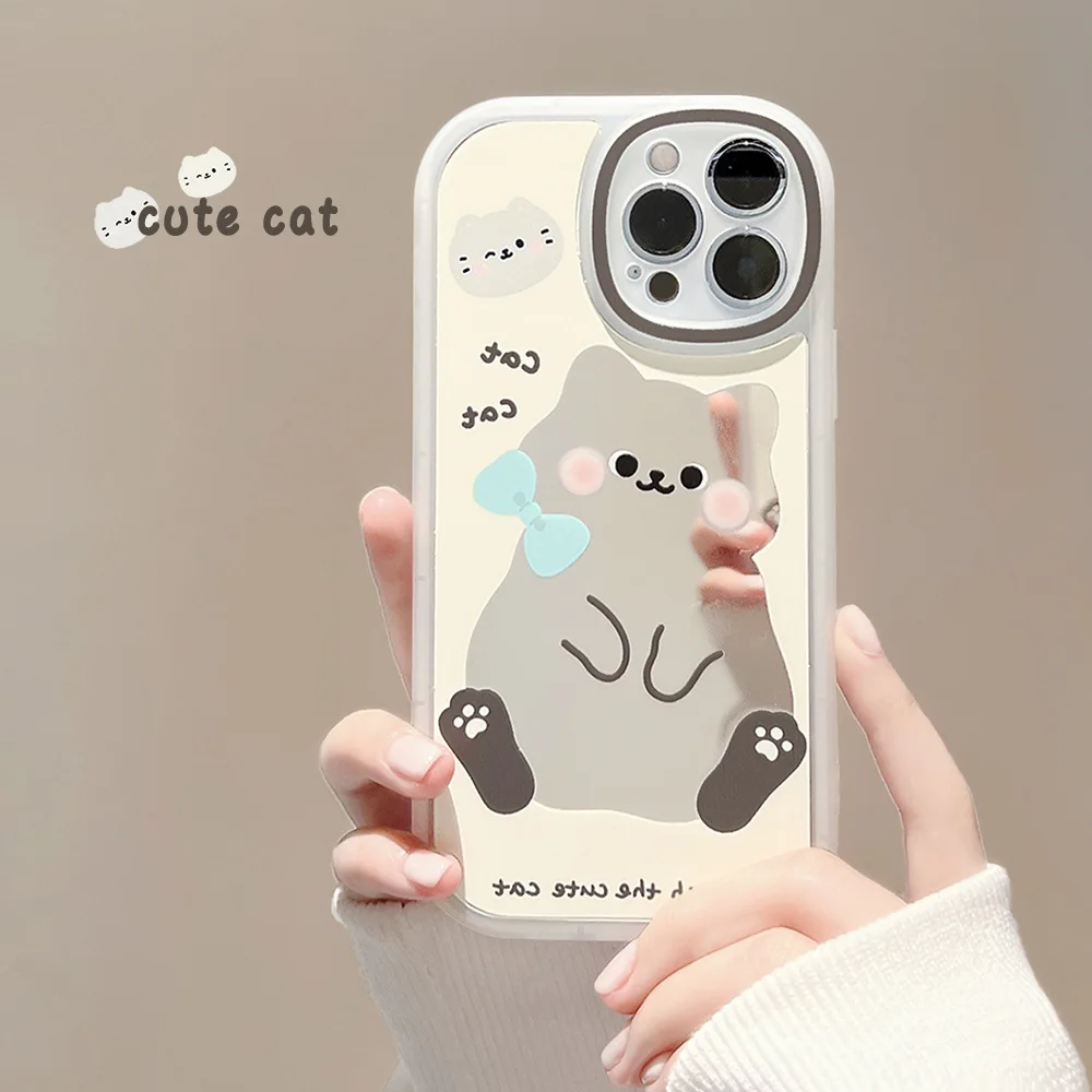 

Painted cartoon with a mirror yellow bottom cat Phone Case For iphone 14 13 12 11 Pro Max X XR XSMAX 7 8 Plus SE TPU Case Cover