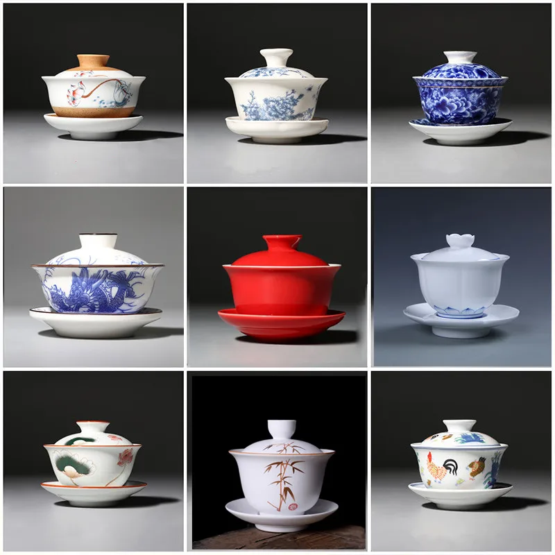 

Chinese Tea Set Jingdezhen Gaiwan Tea Bowl Chawan Porcelain Pot For Travel Beautiful Easy Kettle Teaware Teacup and Saucer