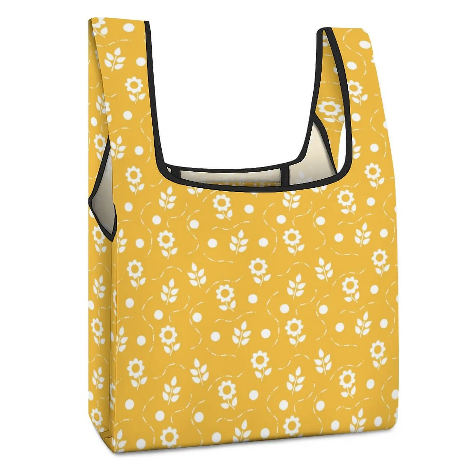 Foldable Shopping Bag Supermarket Shopping Bags Yellow Flower Print Clothing Shoes Packaging Cloth Bags Customizable Printing