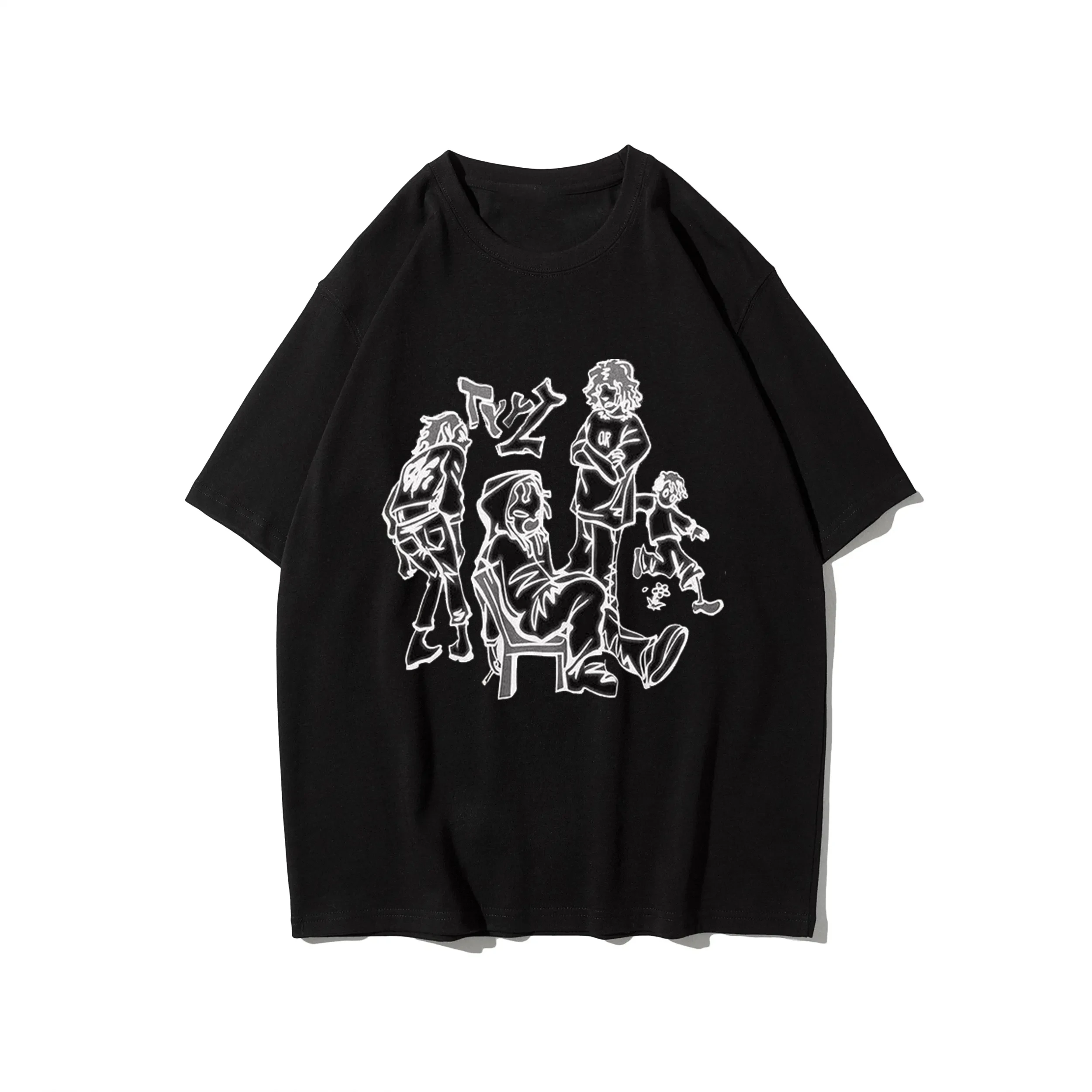

Abstract Graphic T Shirts Summer Crewneck Cotton Men Streetwear Women Fahsion Oversized Hip Hop Tops Designer Clothes Kpop Black