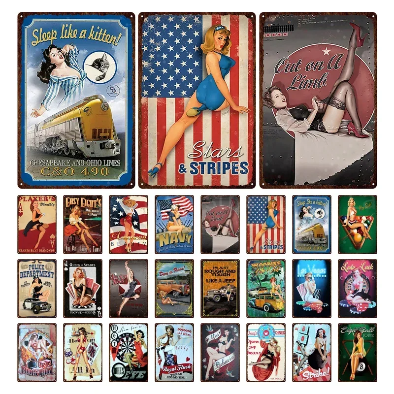 Американская красота Pin Up Girl Портрет Ретро Оловянная вывеска Плакат Королева