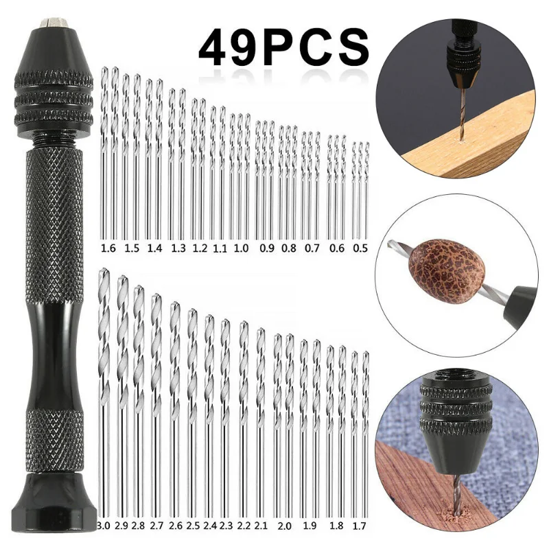 

49Pcs Mini Hand Drill Drilling Kit 0.1-3.0mm Fried Dough Twist Hand Drill Kit For Diy Drilling Woodworking Tool Accessories