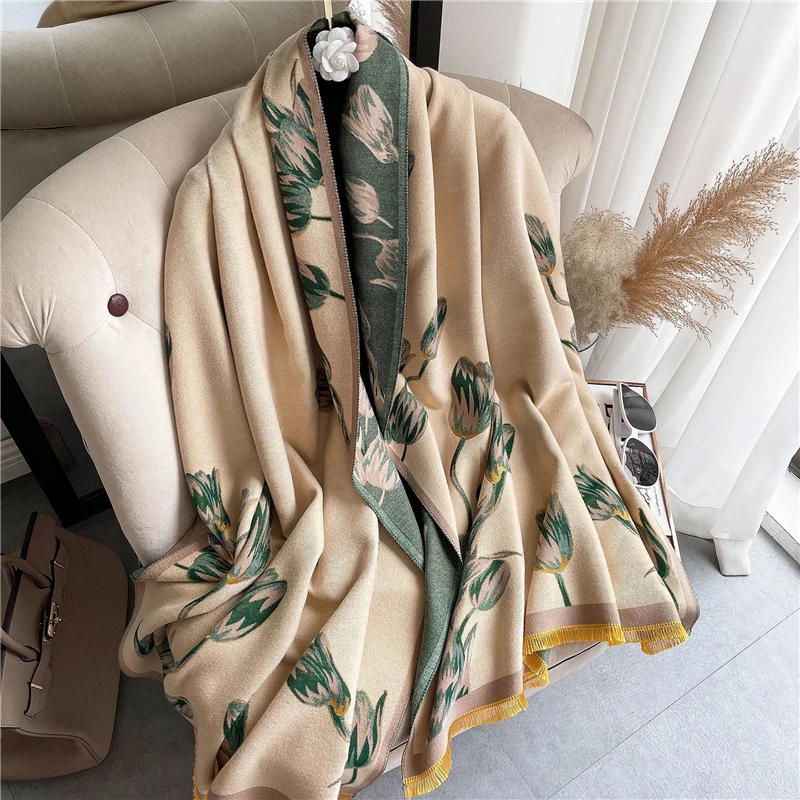 

Warm Cashmere Scarf Foulard 2022 Lady Design Blanket Print Tassels Bufanda Pashmina Fashion Winter New Women Shawls Thick Wraps