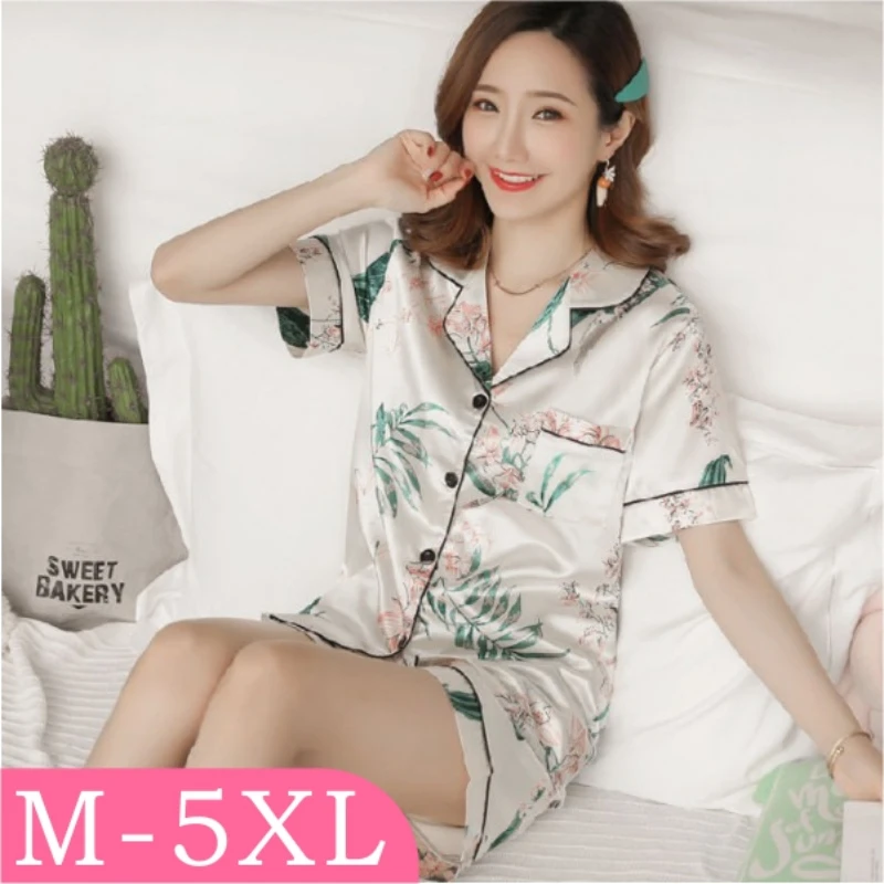 2022 Summer Casual Floral Silk Pajama Set Women's 2 Pieces Sleepwear Pyjamas Top and Shorts Satin Pajamas for Women Sleepwear