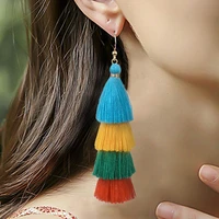 1 pair earring attractive bohemia style ultra long 4 layered tassel fringe dangle earrings for women