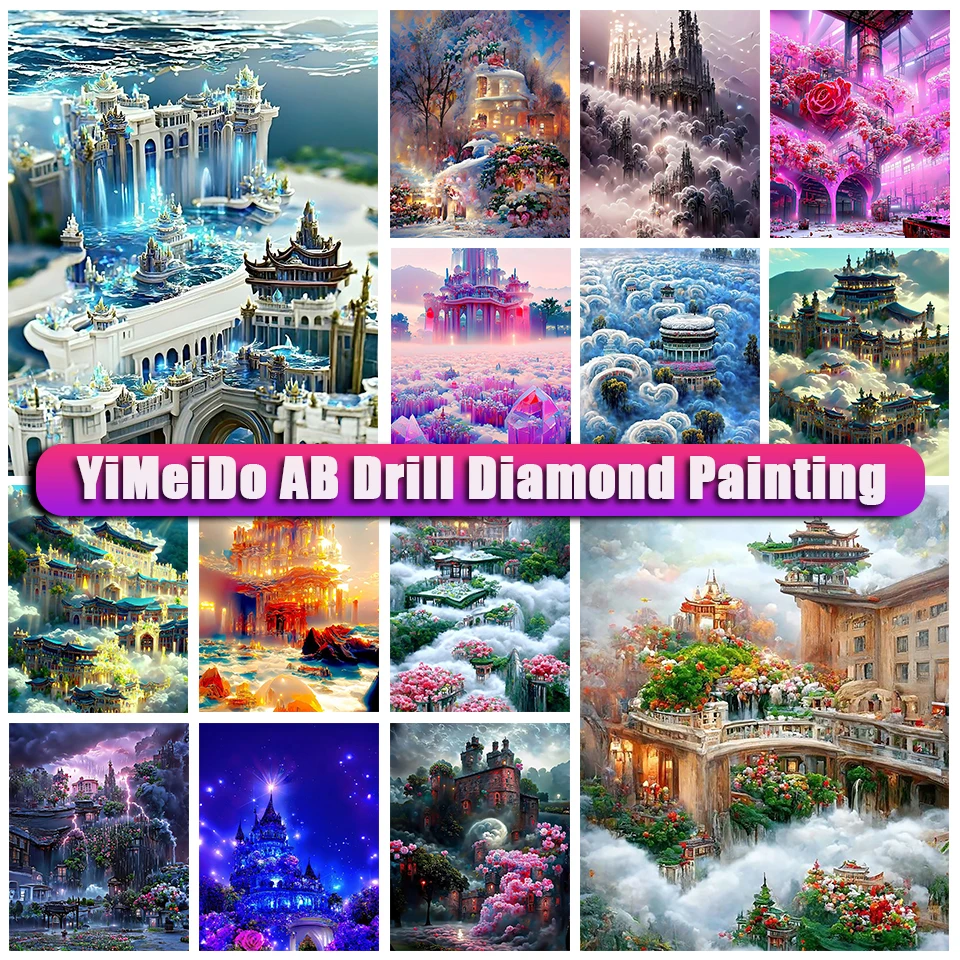 

YiMeido AB Diamond Mosaic Set Castle Landscape Embroidery Cross Stitch Kit 5D Diamond Painting Flower Full Drill Needlework