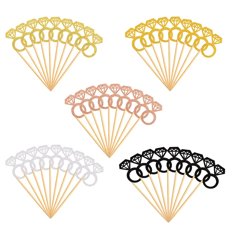 

10pcs/Bag Glitter Ring Cupcake Toppers Wedding Prom Table Decoration Birthday Party Wedding Cake Cup Decorations Supplies