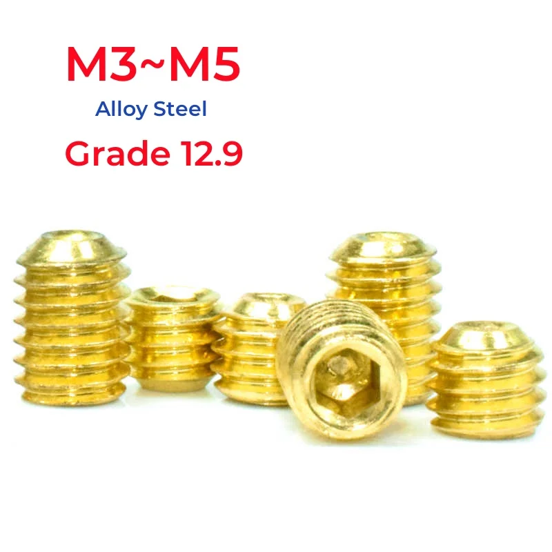 M3 M4 M5 DIN916 Класс 12,9 Покрытие Титан Золото Шестигранная головка Установочные винты Нажимной винт Болт
