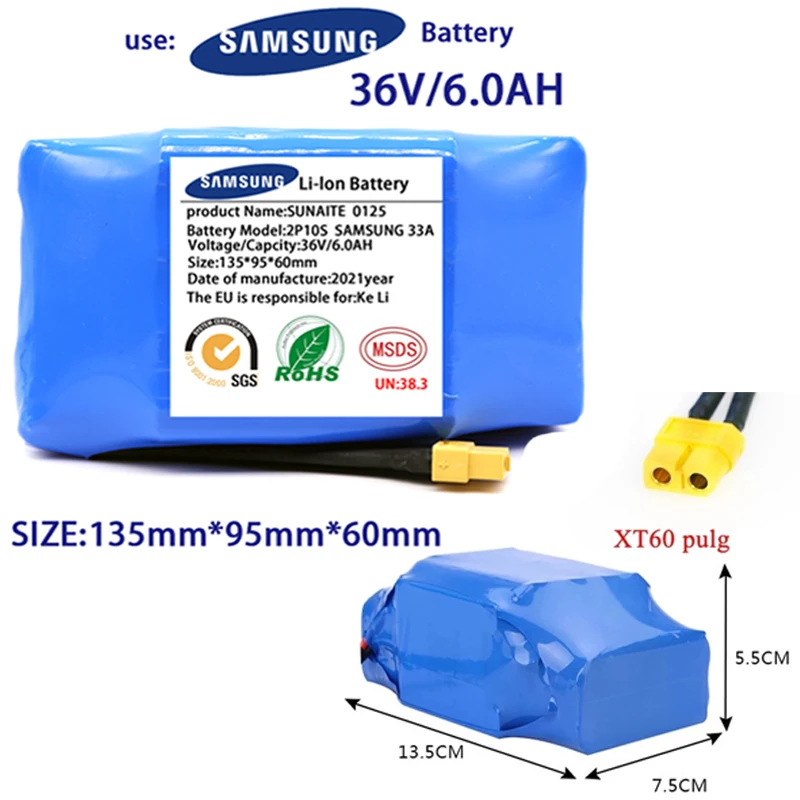 

Original 36V Battery Pack 12000mAh 6Ah Rechargeable Lithium Ion Battery for Electric Self Balancing Scooter HoverBoard Unicycle
