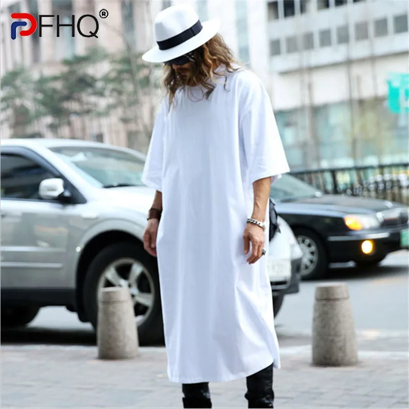 

PFHQ 2023 Trendy Spring Summer New Men's Long Short Sleeve T-shirt Stylish Elegant Personality Simple Vintage Cloak Tops Clothes