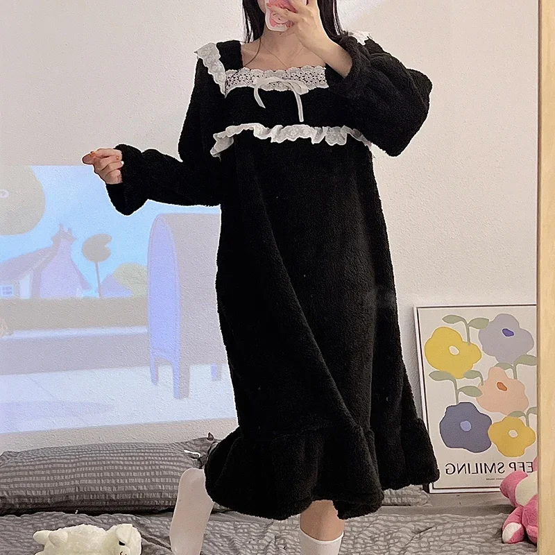 Зимние плотные теплые фланелевые ночные рубашки с длинным рукавом для женщин