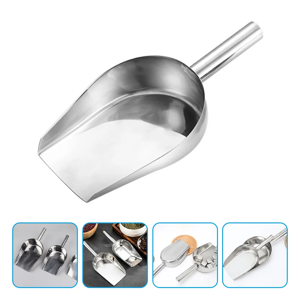 

Flour Grain Scoop Creative Ice Clear Plastic Spoons Lightweight Stainless Steel Flat Base Practical Cube