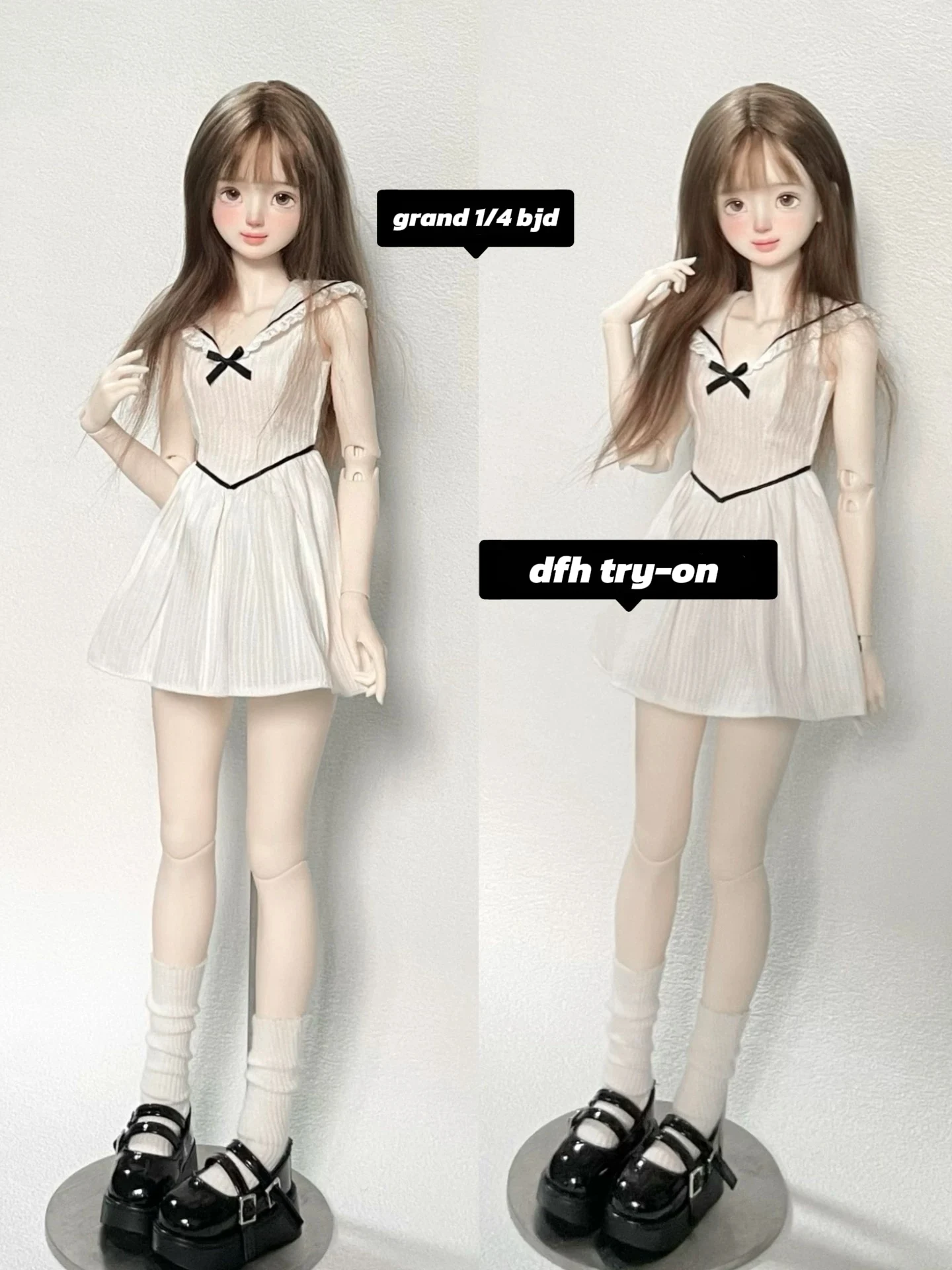 Фото Одежда для кукол BJD (1/4 BJD) Детская одежда Школьный стиль Платье без рукавов в консервативном стиле Белое платье Серо-синее платье №2