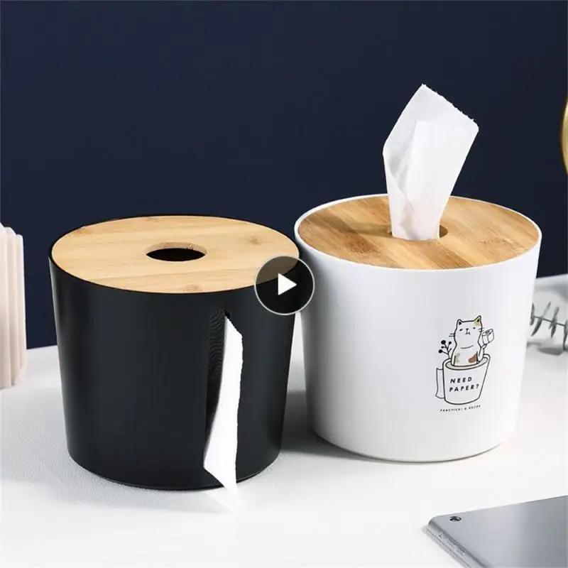 

Desktop Roll Paper Box Circular Home Storage Tissue Holder Wooden Home Decoration Napkin Box Mini Paper Towel Box Removable