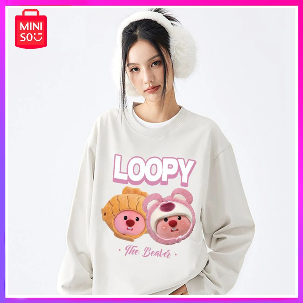 

Miniso Loopy Burger Round Neck Sweatshirt Long Sleeved Top Korean Style Loose Cute Versatile and Slimming Couple Christmas Gift