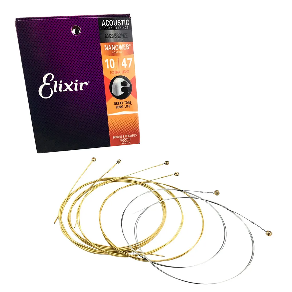 

6Pcs Folk Guitar Strings Set Smooth Super Light Anti-rust Steel Strings for Elixir 11002 10-47 Musical Instrument Accessories