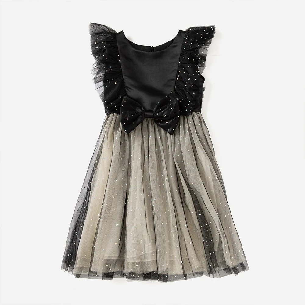 

Teenager Girls Princess Dresses 2022 Summer New Black Children Clothing Cute Kids Mesh Patchwork Dress, #6851