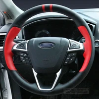 diy customized black suede leather car steering wheel cover grip on wrap for ford mondeo edge taurus explorer focus kuga
