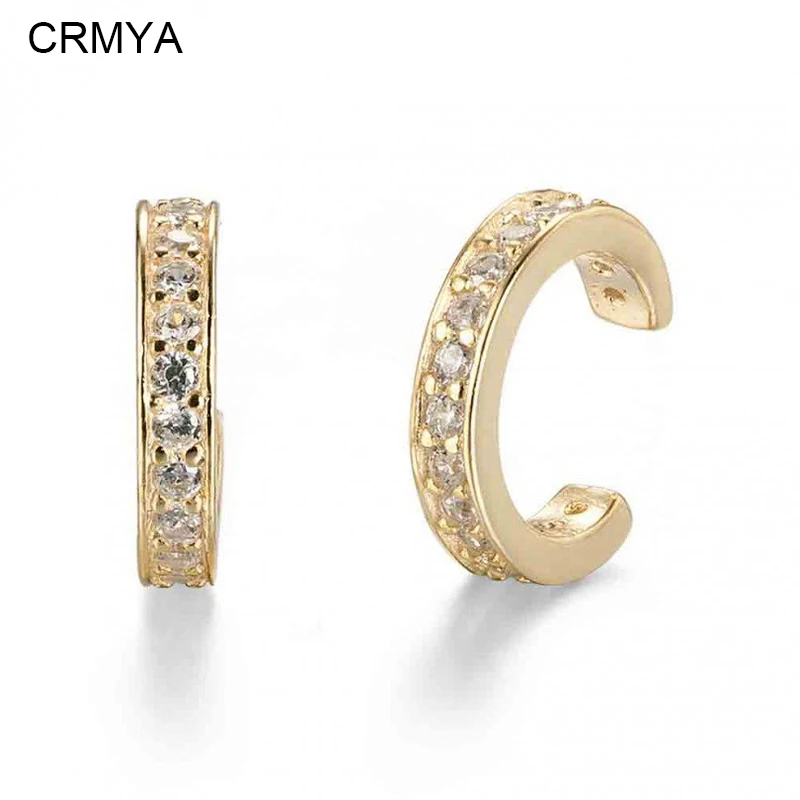

CRMYA Gold Plated Clip Earrings for Women Classic Fake Piercing CZ Zircon Female Ear Cuff 2023 Jewelry Accessories Wholesale