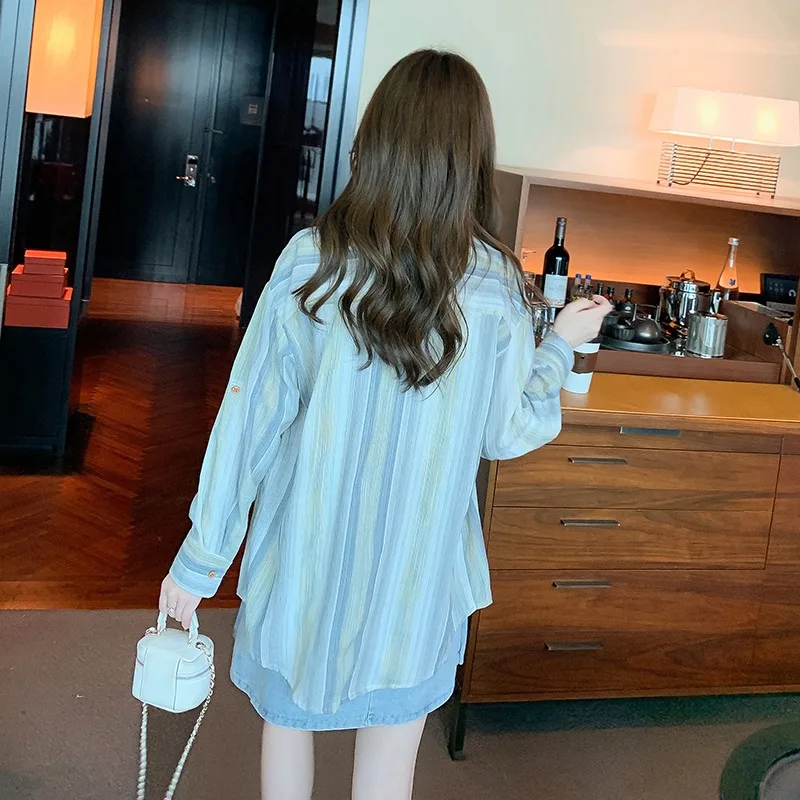 Chiffon Sun Protective Clothes Coat Shirt Summer 2025 New Arrival Women's Long Sleeves Cardigan Stripes Tops Spring &amp Fall |