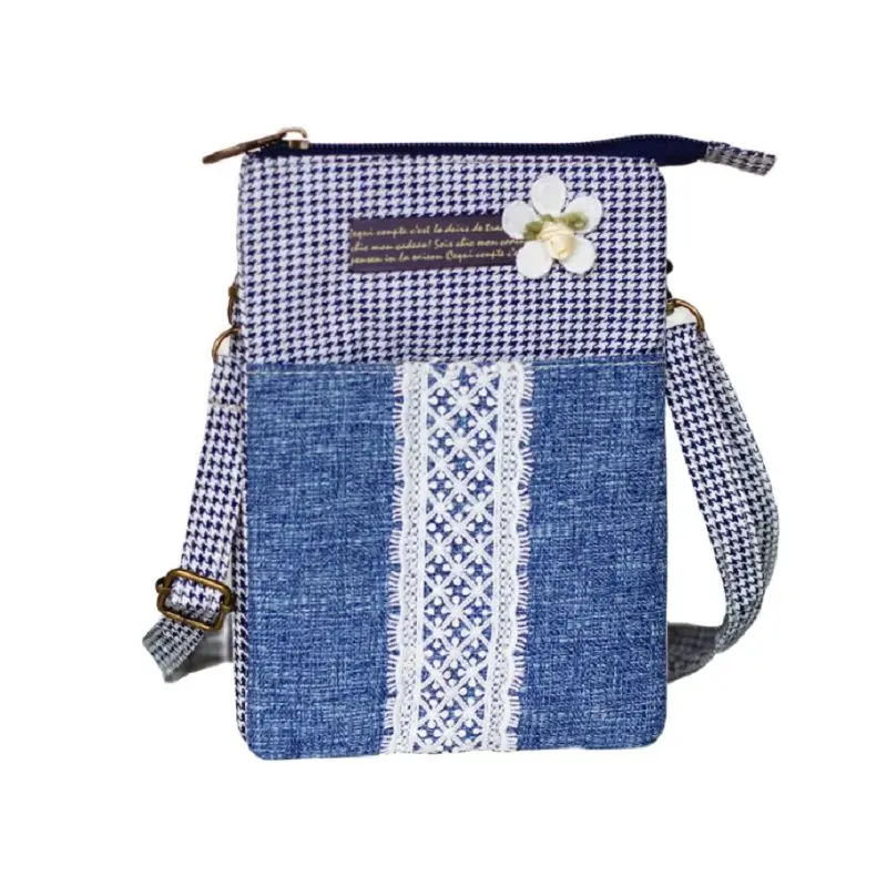 

Linen Floral Striped Women Coin Purse Organizer Wallet Crossbody Shoulder Bag Small Phone Pouch Money Bags Carteira for Girls