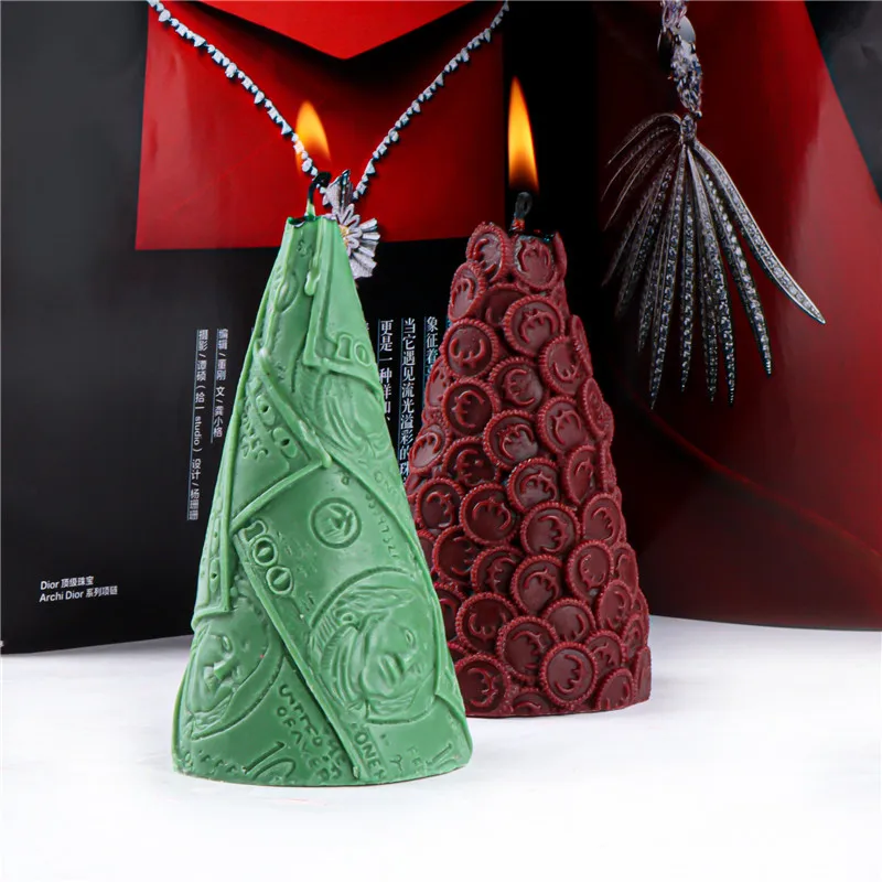 

Nordic Gold Coin USD Christmas Tree Silicone Candle Mold Euro Money Tree Aroma Resin Soap Chocolate Cake Mould Home Decor Gifts