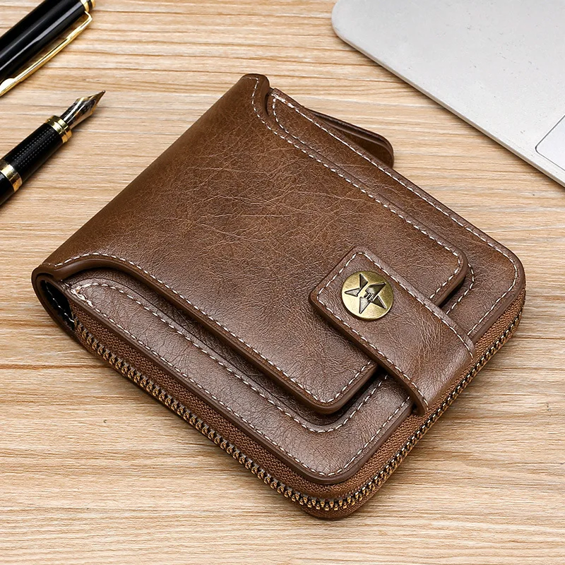 

Vintage Small Men's Wallet Pu Leather Short Purse Men Hasp Zipper Clutch Solid Billetera Hombre Portefeuille Homme Mens Wallet