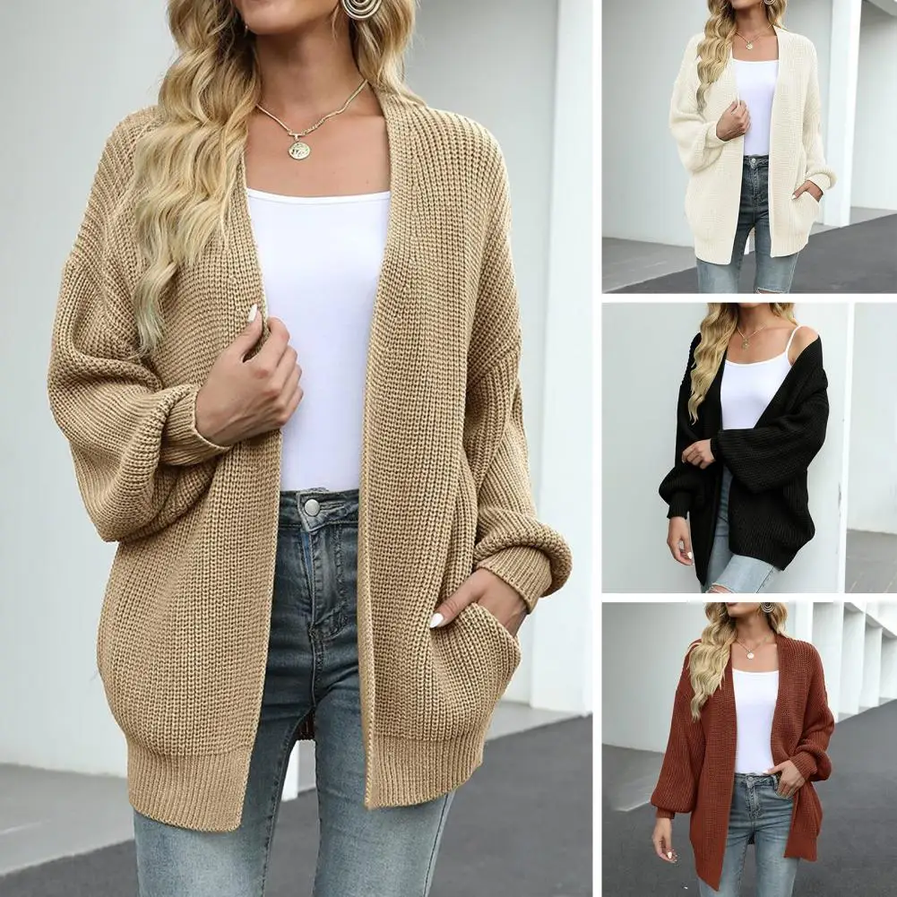 

Women Sweater Coat Stylish Women's Autumn Winter Lantern Sleeve Cardigan Solid Color Knitting Coat for Streetwear Fashion Women