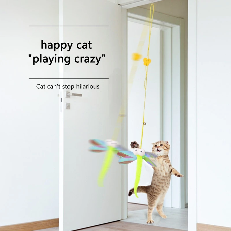 

Cat Toy Funny Self-excited Hanging Door Retractable Plush Mouse Cat Stick Toy Simulation Dragonfly Mouse for Kitten Playing