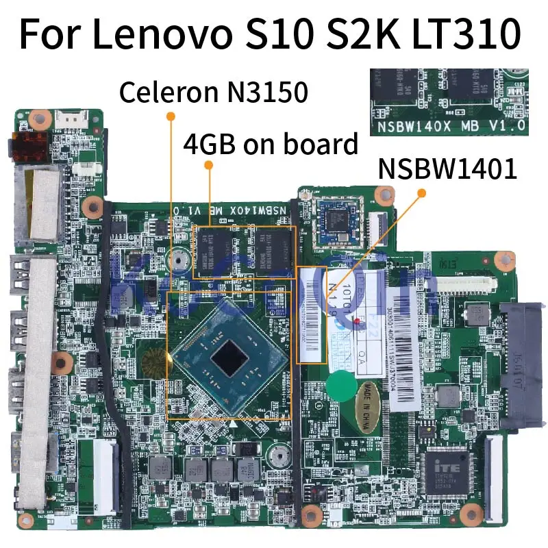 

For Lenovo S10 S2K LT310 Celeron N3150 Notebook Mainboard NSBW1401 NSBW140X MB V1.0 SR29F With 4GB RAM Laptop Motherboard