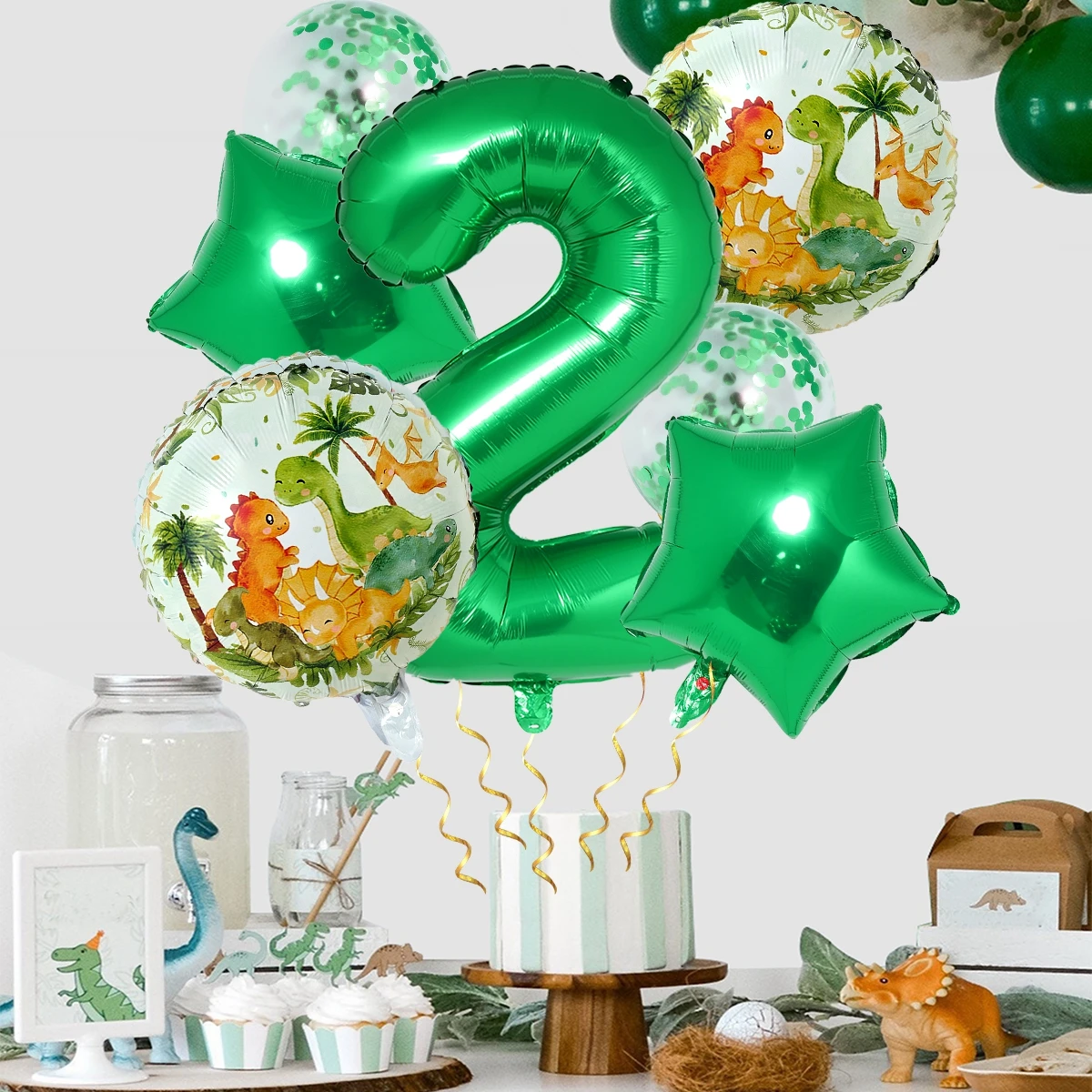 

Dinosaur Green Number Balloon Set 0-9 Giant Helium Foil Baloon Dinosaur Birthday Party Decor Kids 1st Birthday Digital Ballon