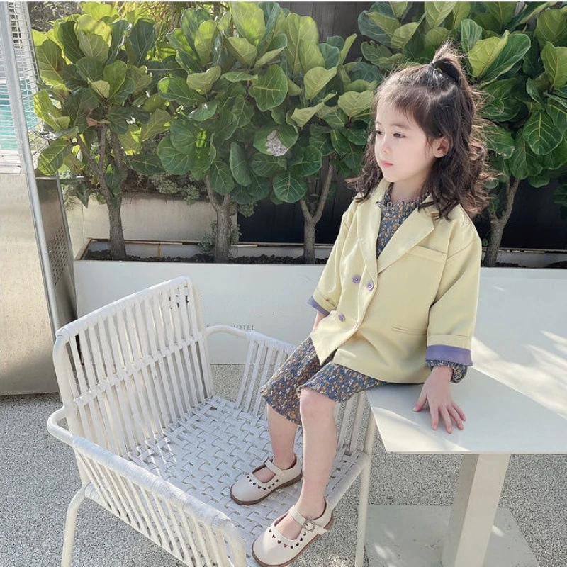 Freely Move Baby Girls Princess Dresses New Autumn Elegant Blazer Coats with Floral Dress 2Pcs Suits Clothes Outfits for Kids