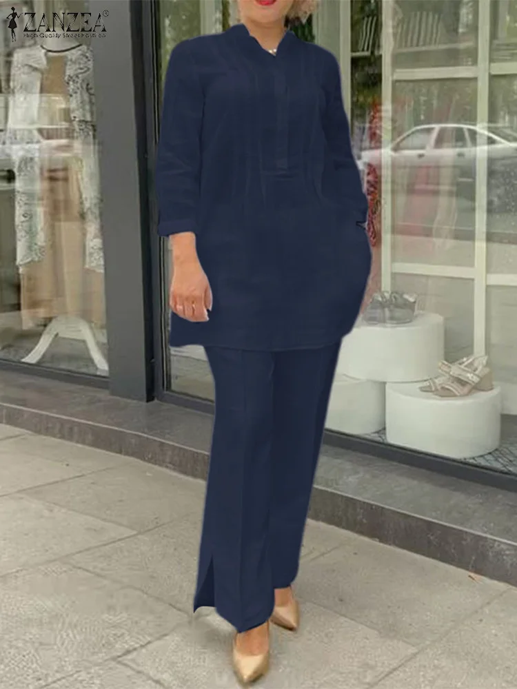 

ZANZEA Fashion Work OL Matching Sets Summer Women Casual Solid Color Suit Short Sleeve And Loose Pants 2PCS Elegant Tracksuits