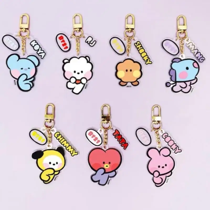 

Bt21 New Cartoon Love Cookie Koala Keychain Pendant Cute Transparent Three-Piece Acrylic Pendant Bag Hanging Chain Accessories