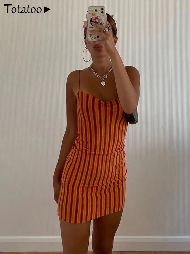 

Женское платье в полоску на тонких бретельках Totatop, облегающее пляжное мини-платье без рукавов с V-образным вырезом, праздничное платье для л...