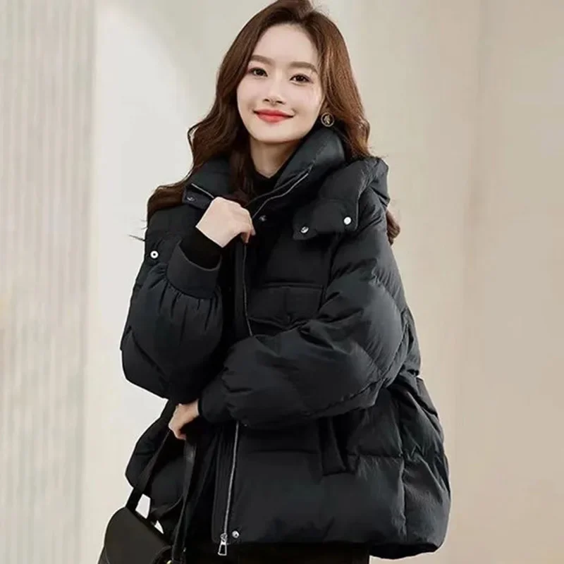 Зимние женские короткие парки с хлопковой подкладкой 2024 свободные теплые
