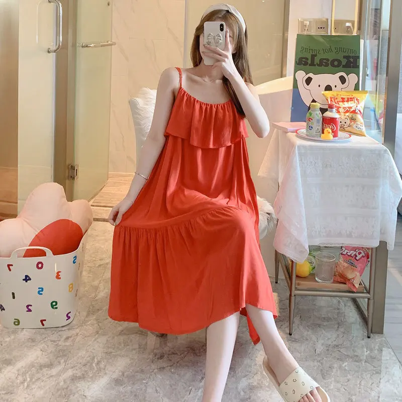 Summer Pajamas For Women Nightdress Suspender Sexy Backless Cotton Silk Printed Home Clothes Nightdress