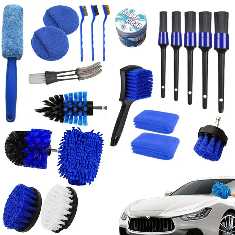 

Car Wash Brush Set 30pcs Interior Detail Brush Kit High-density Bristles Car Brushes Auto Interior Brush Wet And Dry For