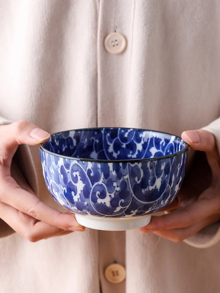 

1 PC Japanese Ceramic Blue Rice Soup Bowl Underglaze Exquisite Household Made in Japan