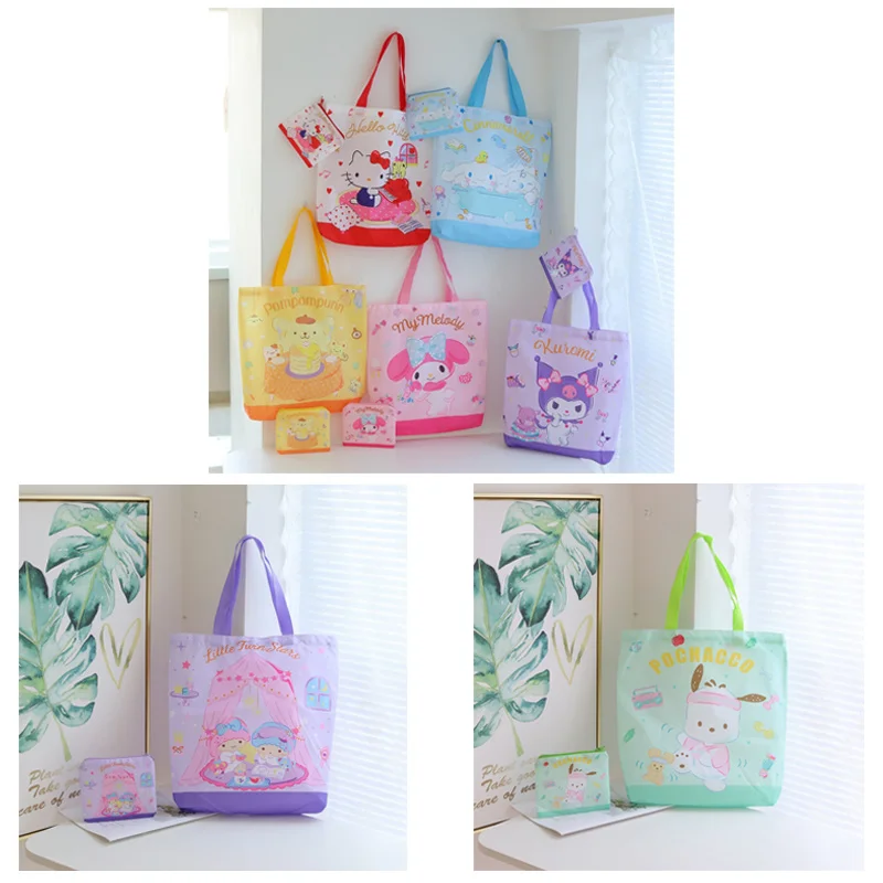 

Sanrioed милый мультяшный Cinnamoroll Purin Dog My Melody Kuromi складные сумки для хранения через плечо аниме Kawaii Портативная сумка для покупок