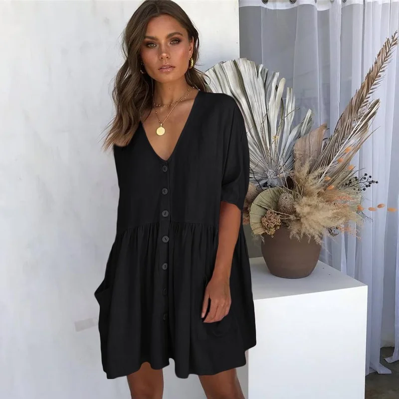 Женское пляжное платье-туника FORERUN хлопковое повседневное мини-платье с