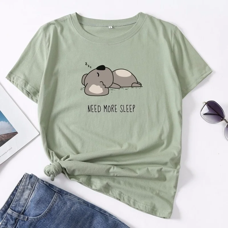 

Lazy Sleep Koala Women Summer Short Sleeve Cotton t Shirt Oversizeprint Casual T-shirt o Neck Lady Tee Top
