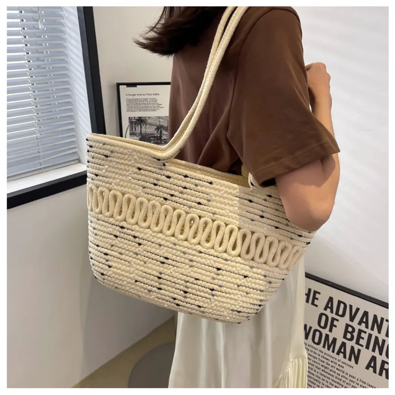 Woman Handbag Straw Bag Women Hand-Woven Handbag  Big Capacity Drawstring Casual Beach Shoulder Crossbody Bag
