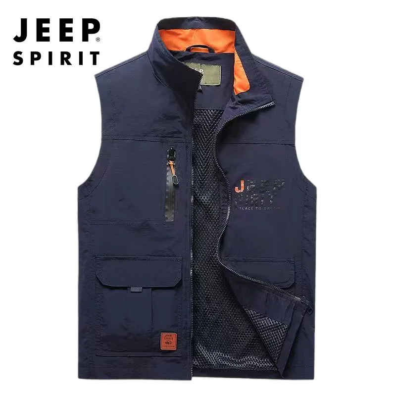 

JEEP SPIRIT new men fashion thin vests outdoor multi-pocket mesh breathable waistcoat loose casual sports mountaineering jacket