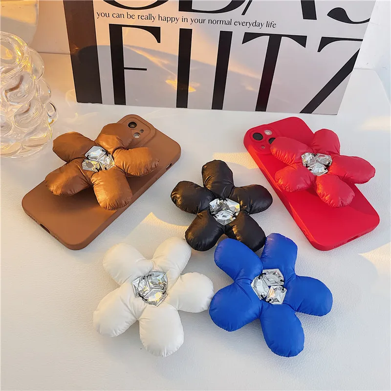 

Luxury diamond Down jacket flowers mobile stretch bracket Finger Desk Phone holder universal Lazy Bracket Gravity Expansion gift