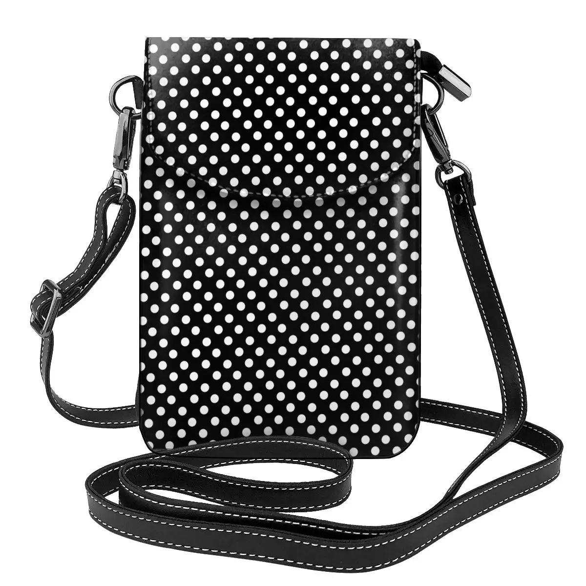 

Polka Dots Print Shoulder Bag Black and White Gift Retro Women Bags Leather Travel Woman Purse
