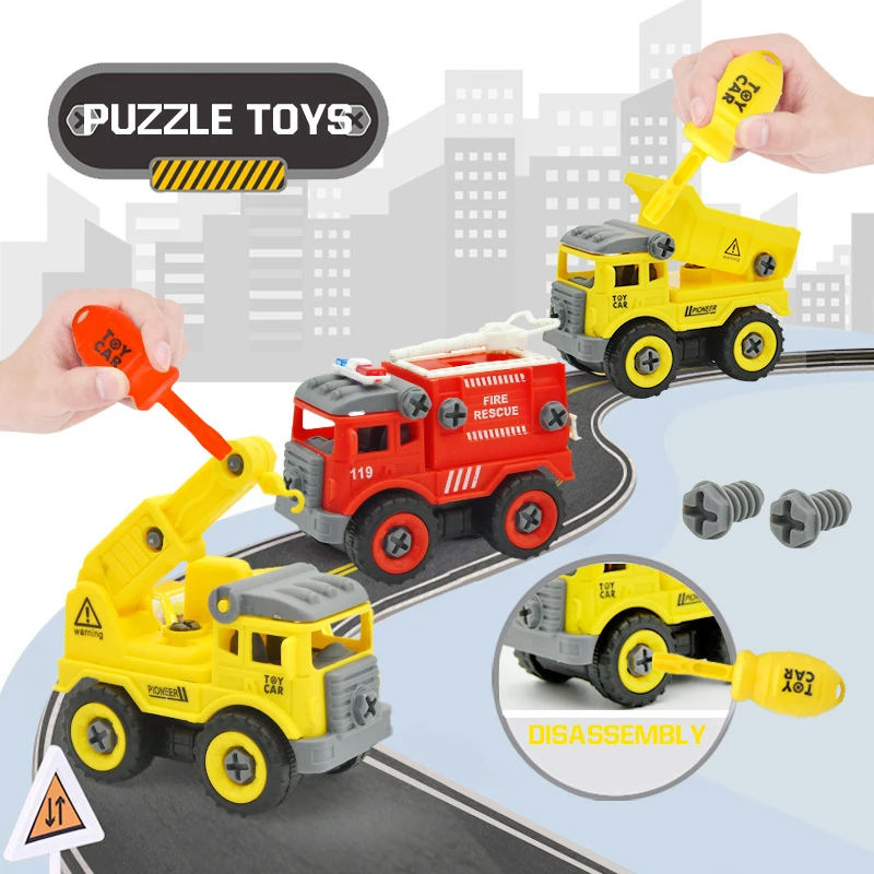 

4/8Pcs Truck Set Mini DIY Construction Vehicles Diecast Screw Build Model Excavator Bulldozer Tractor Engineering Model Kids Toy