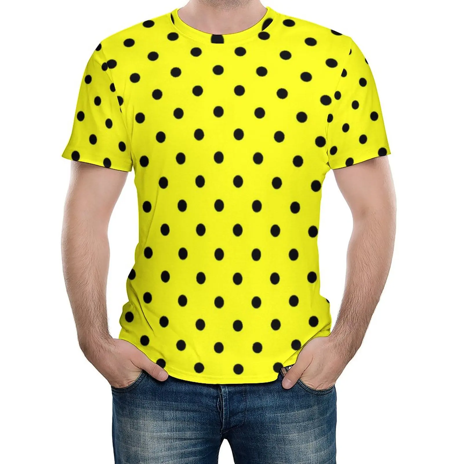 

Yellow Polka Dot T Shirt Black Spots Print Men Harajuku T-Shirts Summer Trendy Tees Short Sleeve Basic Oversized Tops Gift Idea