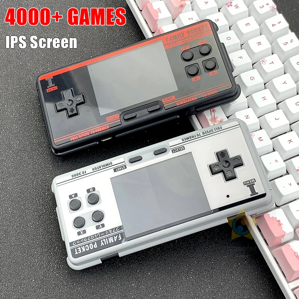 

New IPS Screen FC3000 V2 4000+ Games handheld game console 10 simulator red and white children's color screen games console