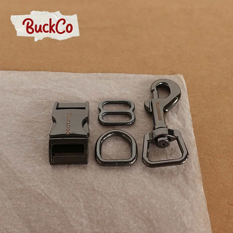 

Engraved 15mm Gun Black(metal buckle+adjust buckle+D ring+metal dog clasp/set) DIY webbing sewing pet supplies accessories
